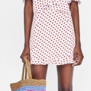 Zara white with‎ hearts print skirt